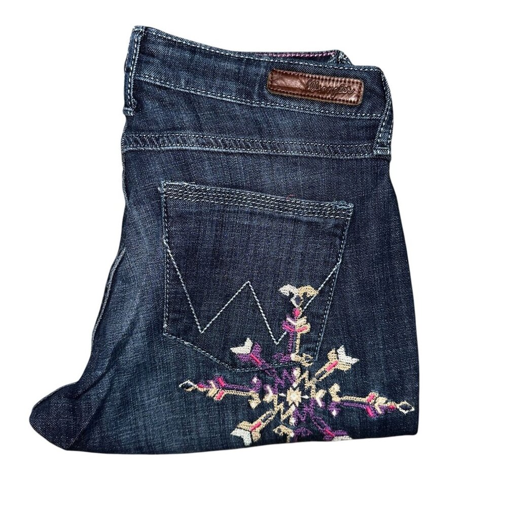 Wrangler Juniors Skinny Jeans 7 30 Aztec Embroidered Dark Wash Pockets Blue